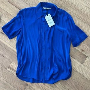 Zara Silky Button Down Short Sleeve Top